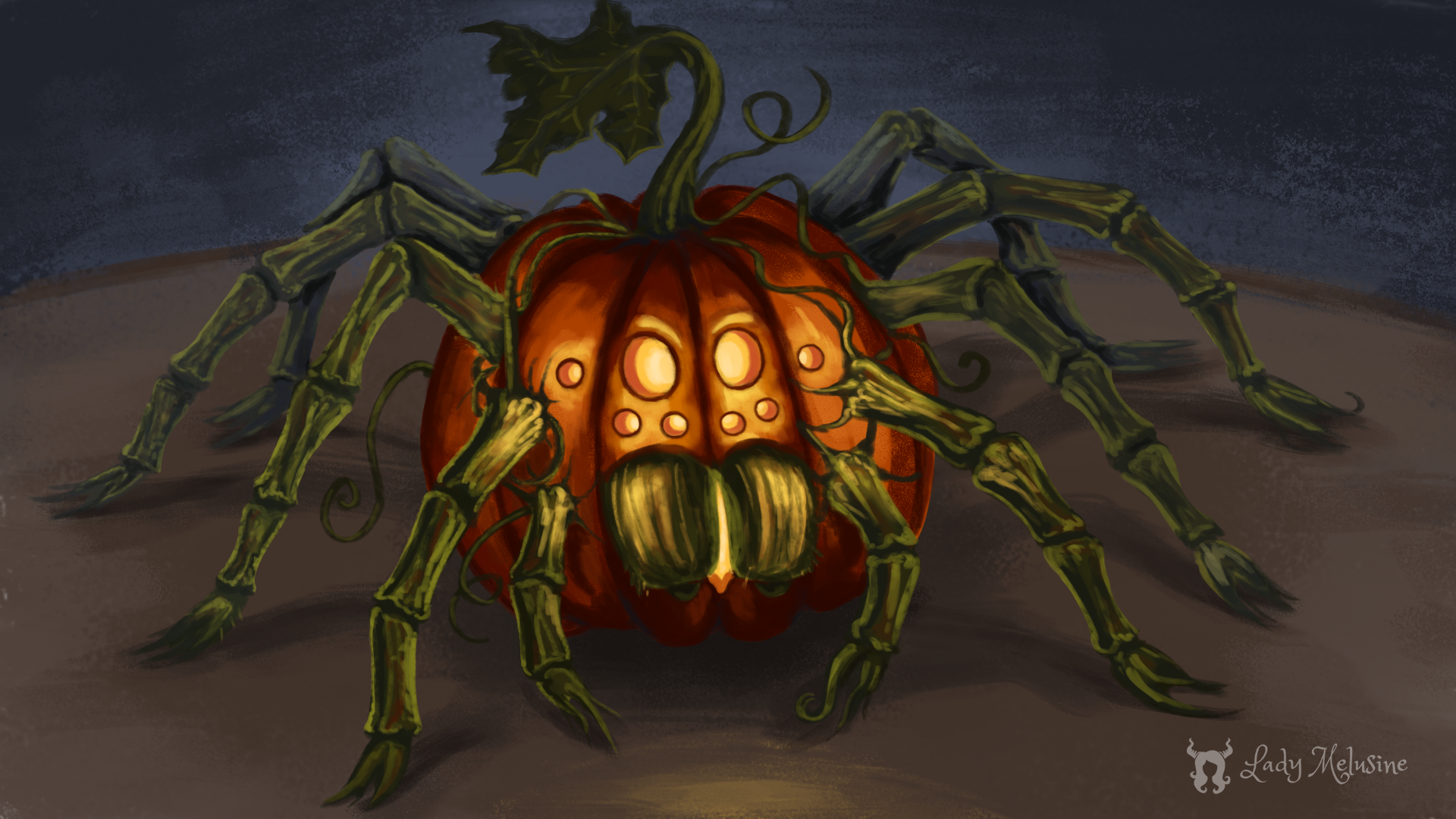 Inktober Pumpkin Spider Lady Melusine